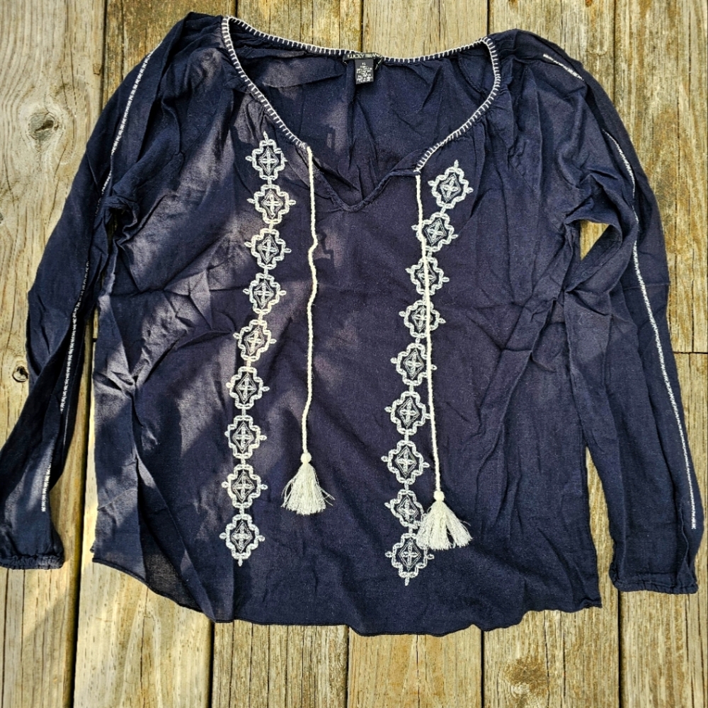 Vintage Lucky Brand peasant blouse,Size XL,Black,Embroidered